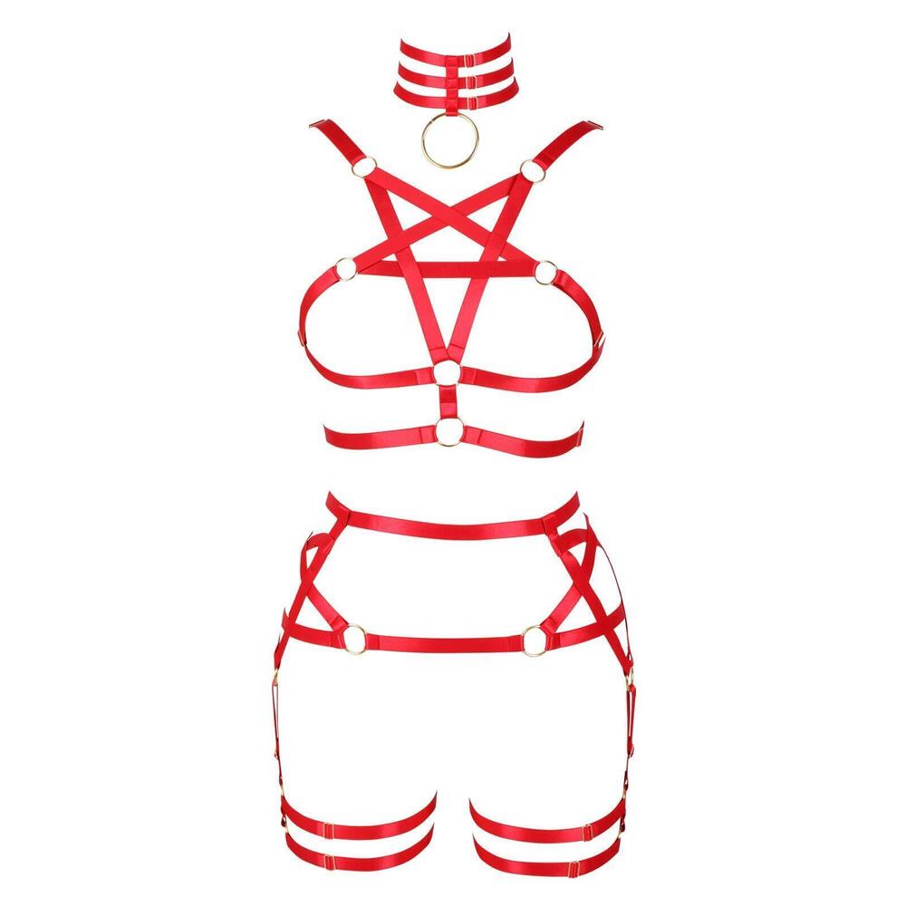 7896 Body Harness Pentagram Bra Garter Belt Set Punk Gothic Carnival